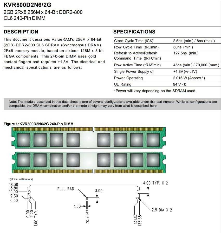 RAM 8GB 4x2gb Kingston ValueRAM DDR2 800Mhz