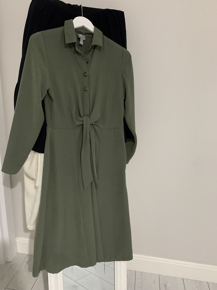 Rochie verde stil camasa in cloș