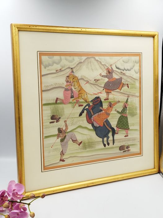 персийска миниатюра, изобразяваща ловна сцена, АНТИКВАРНА