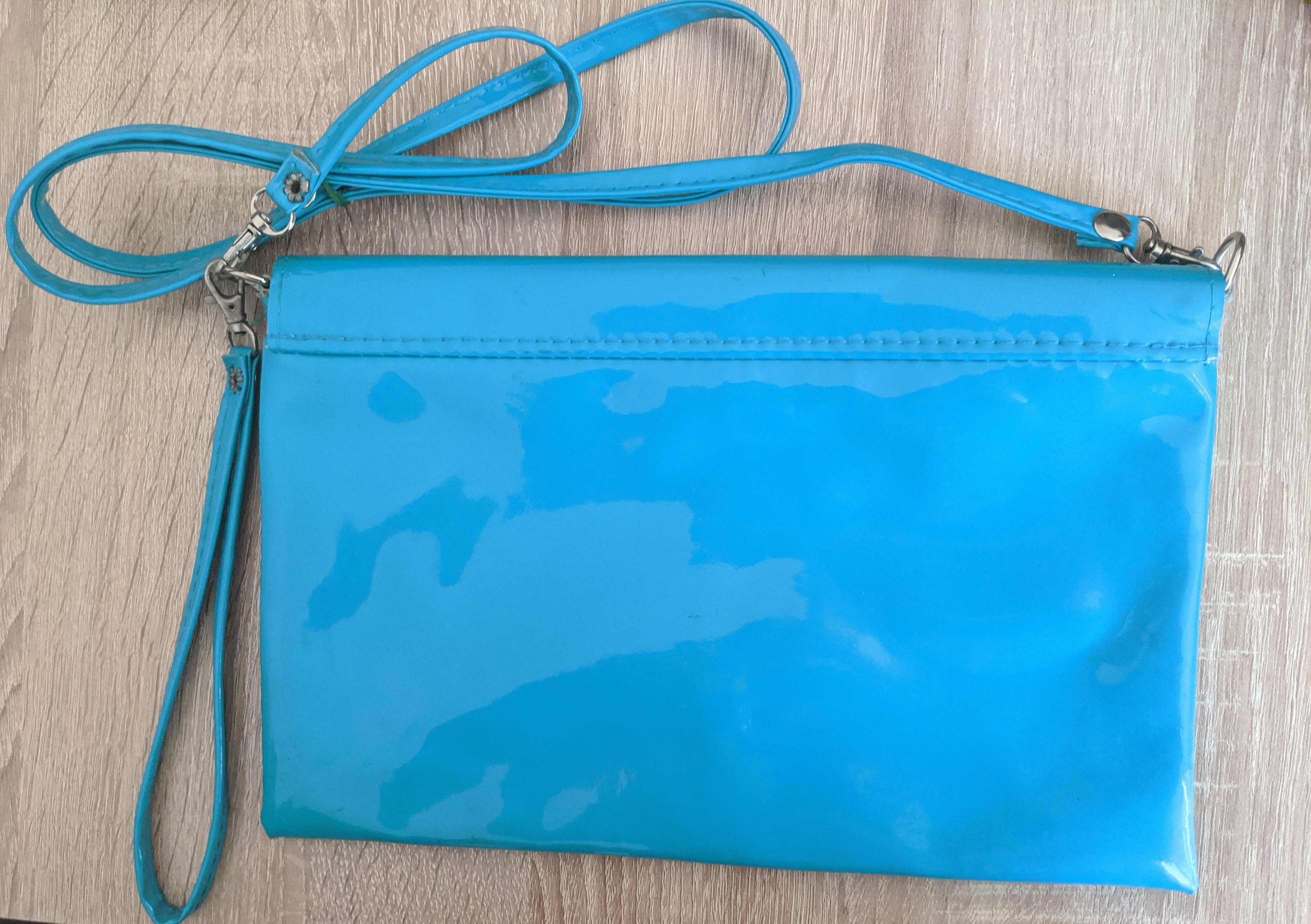 Синьо - зелена официална дамска чанта, лачена