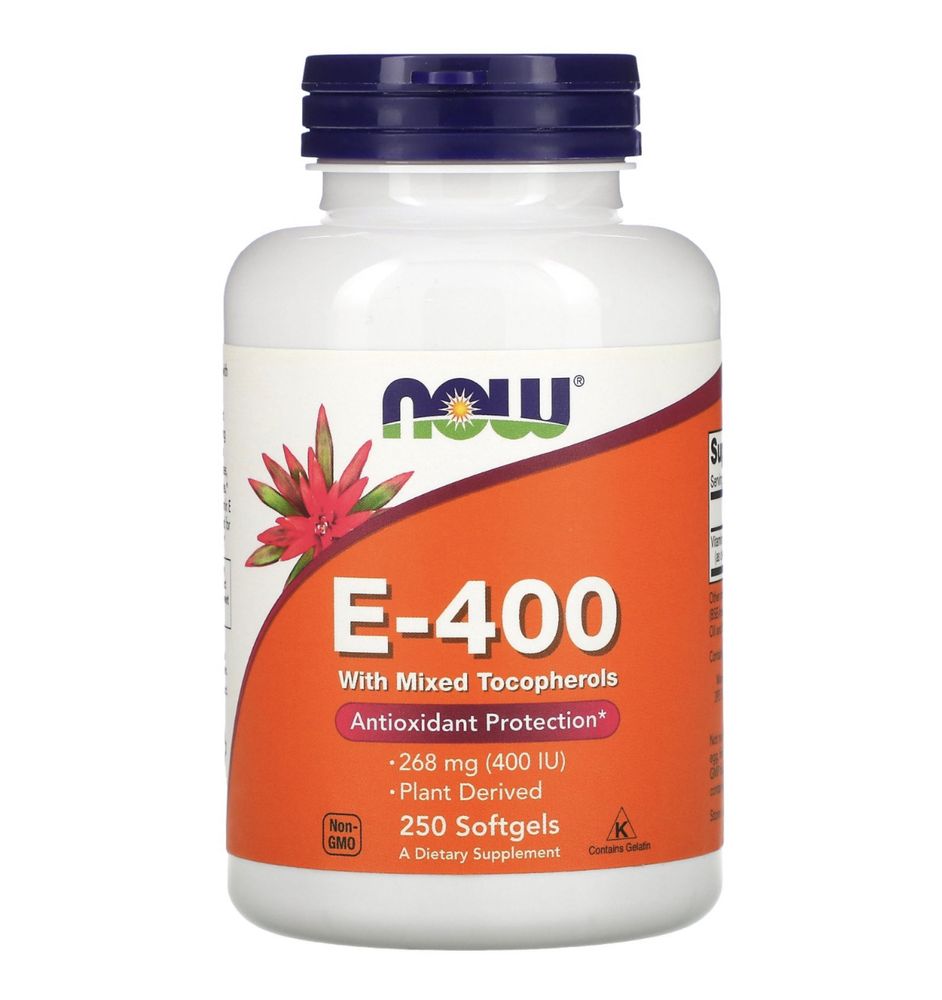 Витамин Е, для сердца, антиоксидант, Now E-400