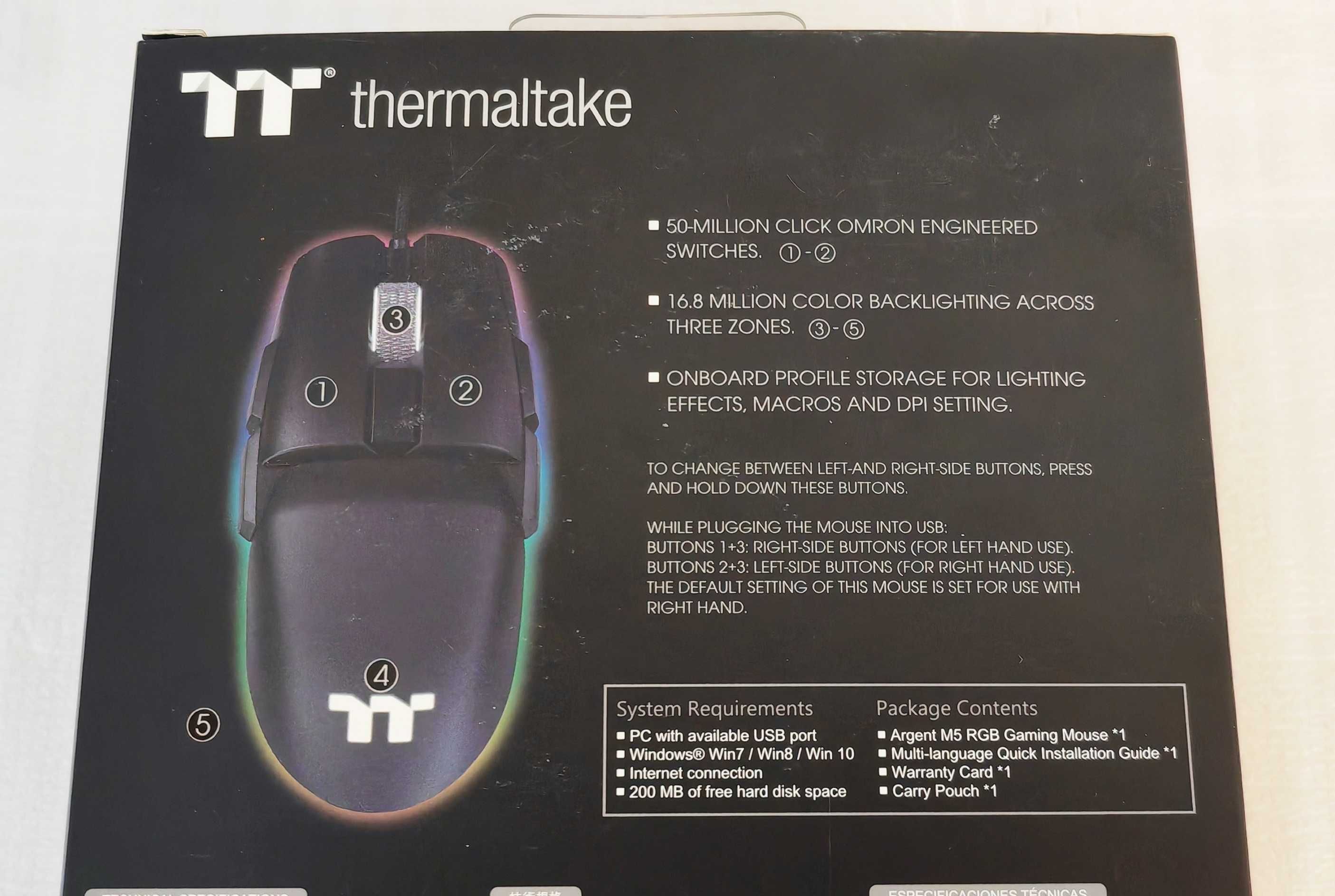 Thermaltake ARGENT M5 RGB гейминг мишка, черен ЧИСТО НОВА запечатана