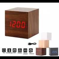 Компактен LED дървен часовник за спалня с 5 функции