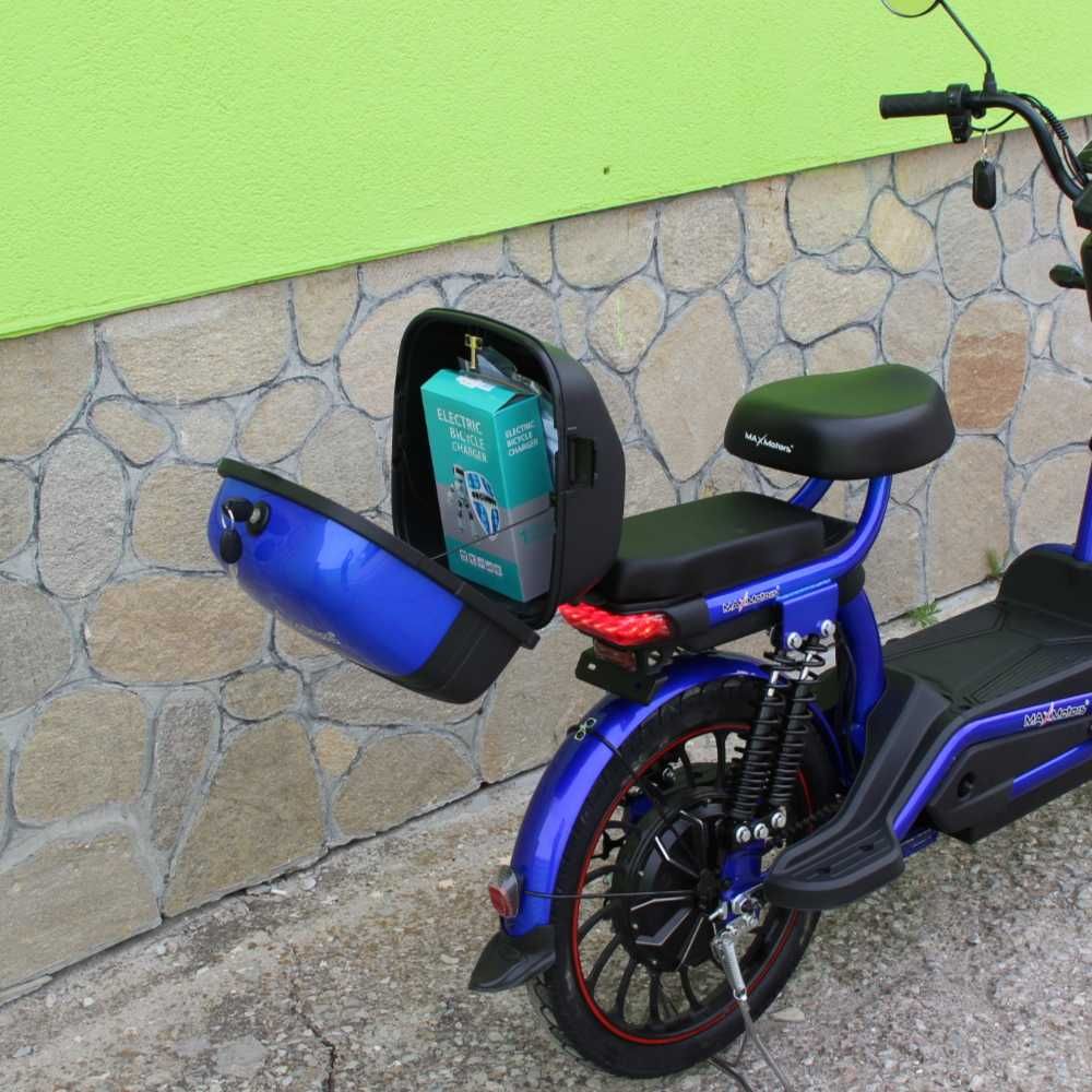 Електрически двуместен скутер – велосипед MaxMotors със 20″ гуми Син
