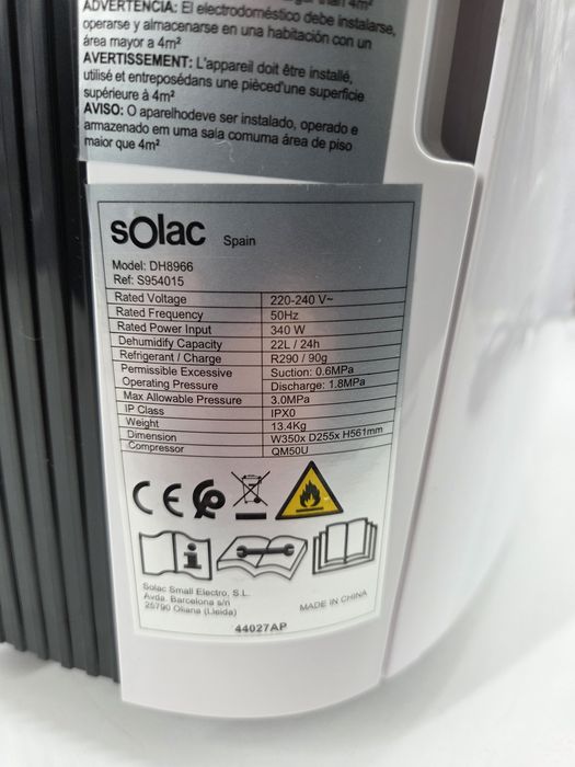 Чисто нов ОБЕЗВЛАЖНИТЕЛ SOLAC DH8966 4, 47.00 dB(A)