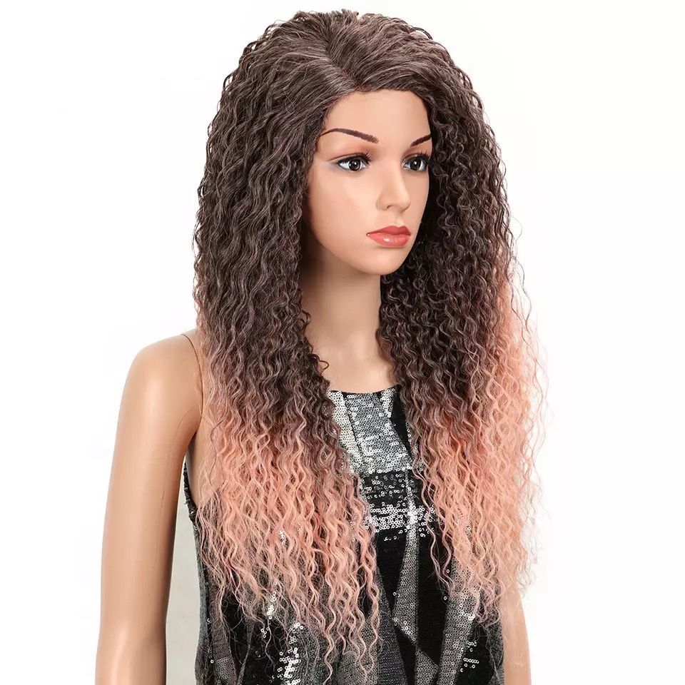 Peruca F89 FRONT LACE satena roz mov afro mov Pink creata ombre