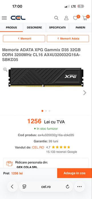 Memorie ram 32gb DDR4 3200mhz cl16