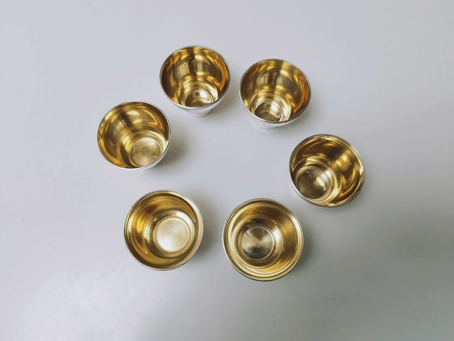 Set 6 Pahare si Tavita de shot Argintate si Aurite Rusia