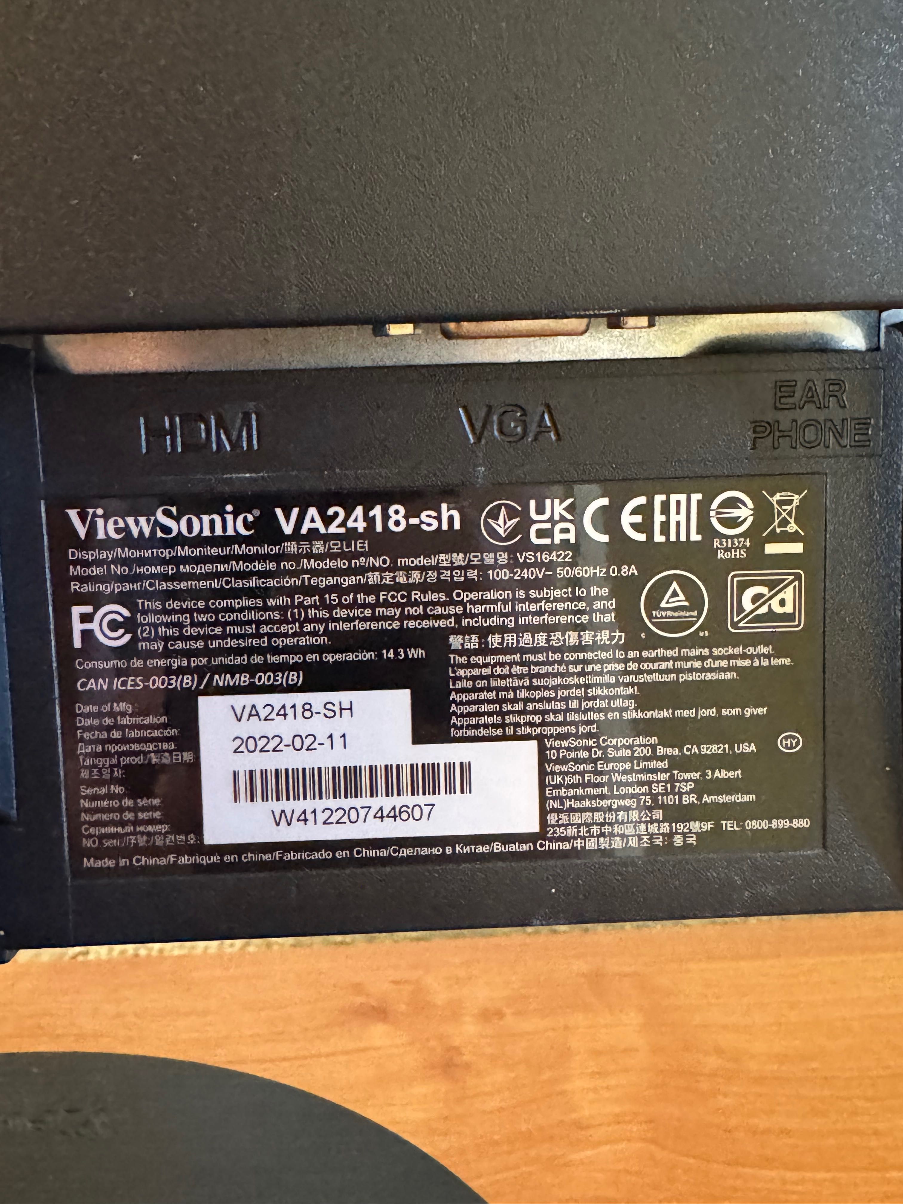 Gaming monitor 24” ViewSonic VA2418-sh