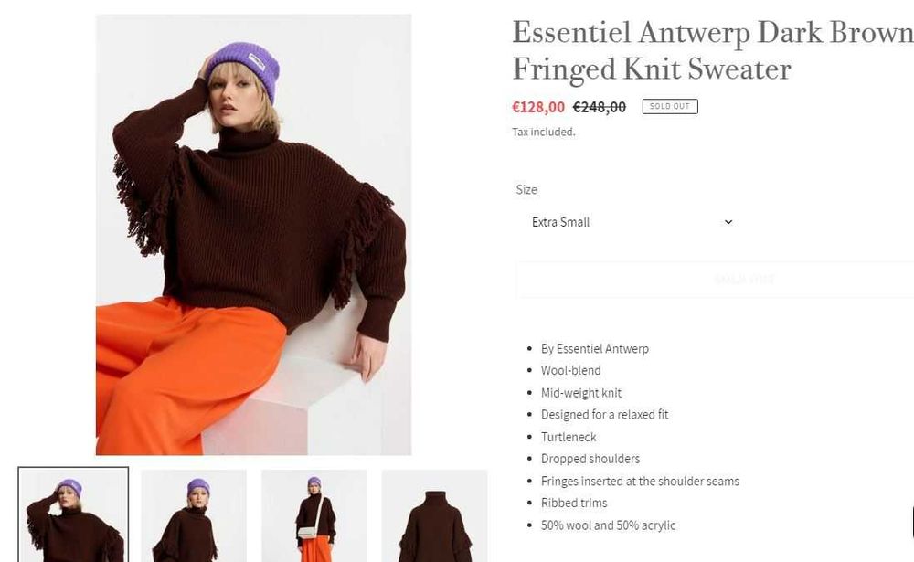 Pulover maro gros franjuri mix lana Essentiel Antwerp