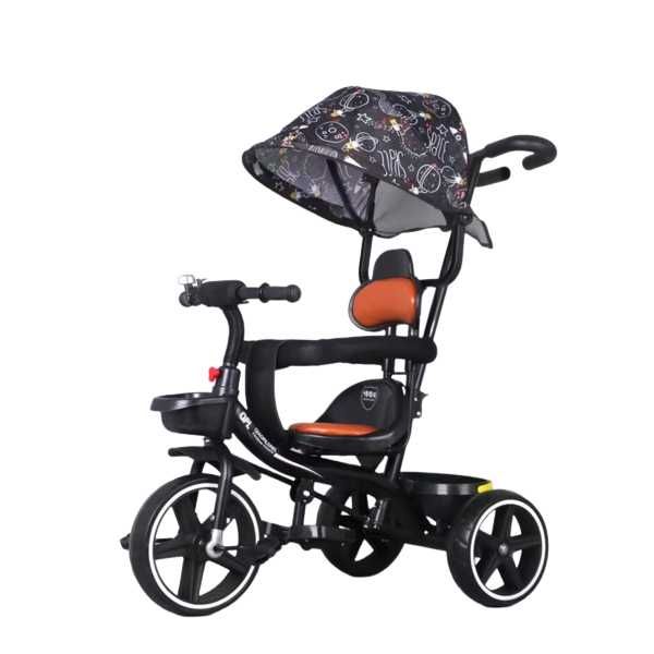Tricicleta cu maner parental si copertina, Pentru copii 2-6 ani, Negru