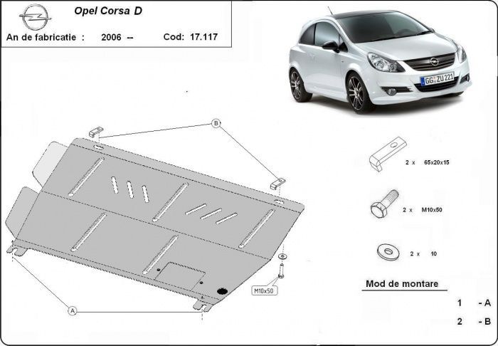 Scut metalic pentru motor Opel Corsa D 2006-2014 - otel 2mm