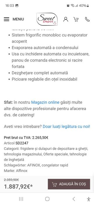 Dulap frgorific Afinox 1150 euro negociabil.