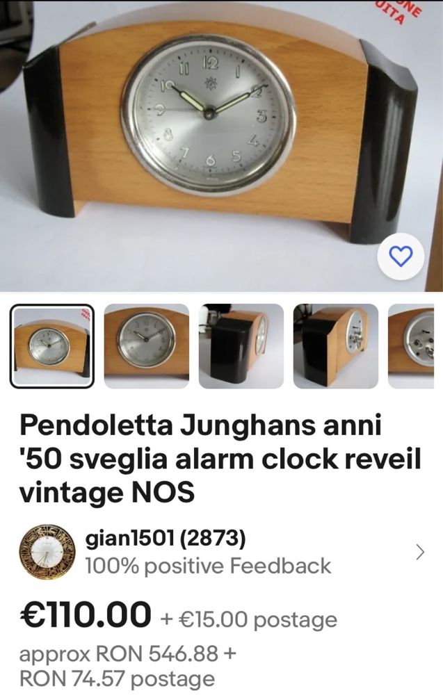 Ceas vechi de masa, semineu din lemn Junghans Modello Original