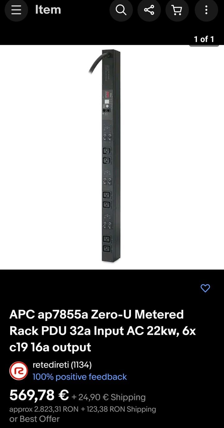 APC AP7855a PDU Rack 400v 22KW 6 C19 Accept Crypto