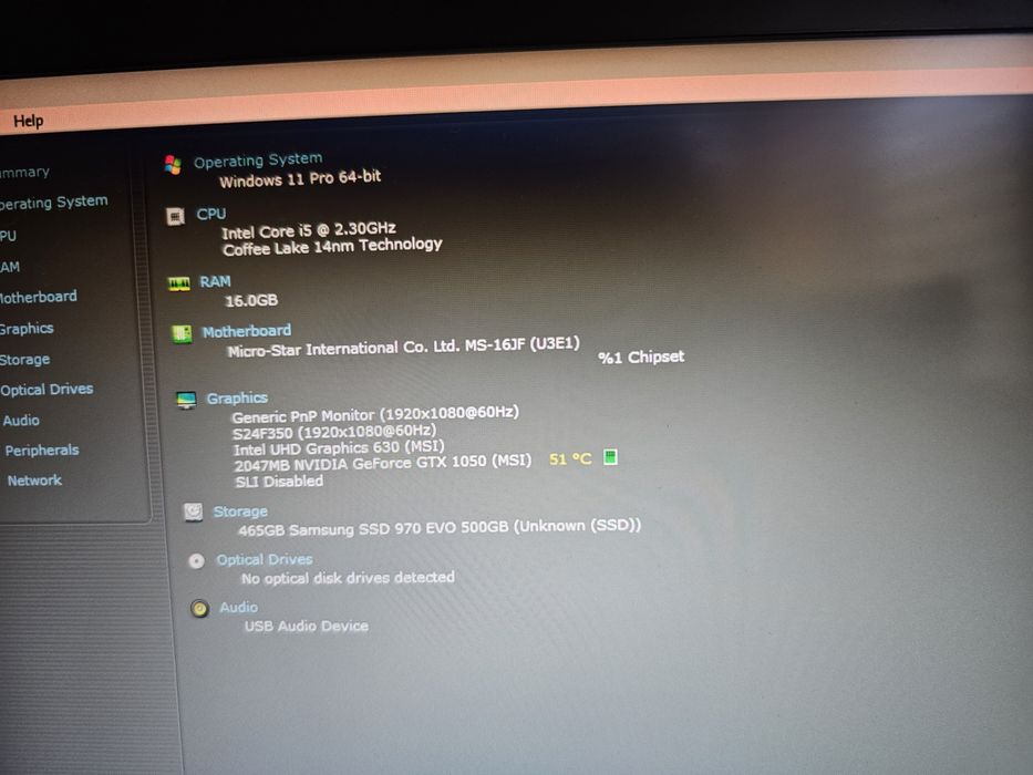 Laptop gaming 15,6" MSI 16GB RAM GTX 1050 2GB
