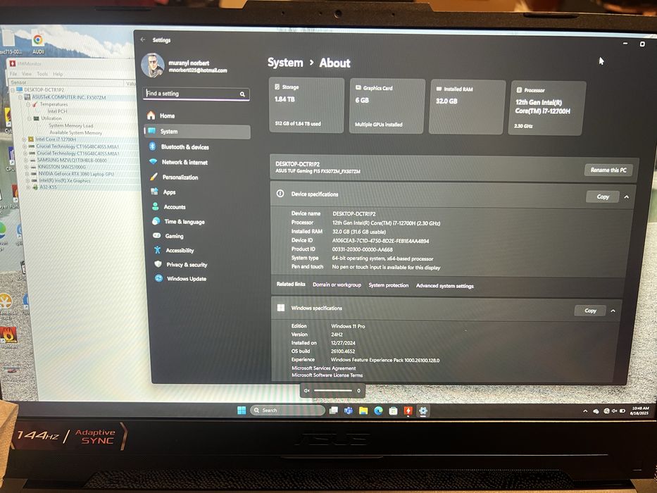Vand laptop gaming ASUS FX507ZM i7 RTX 3060 32GB Ram