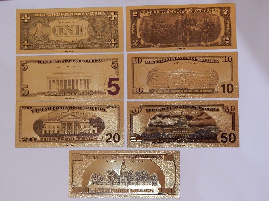 Lot 7 bancnote dolari americani, din polimer placat cu aur 24k