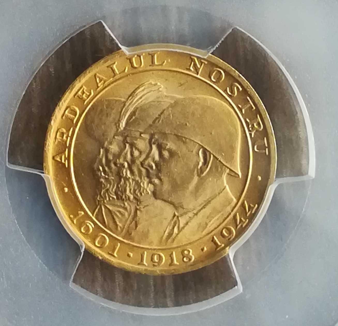 Moneda AUR 20 lei 1944 Ardealul Nostru MS64