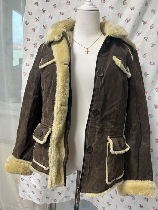 Jacheta din piele naturala imblanita Geaca de iarna Cojoc