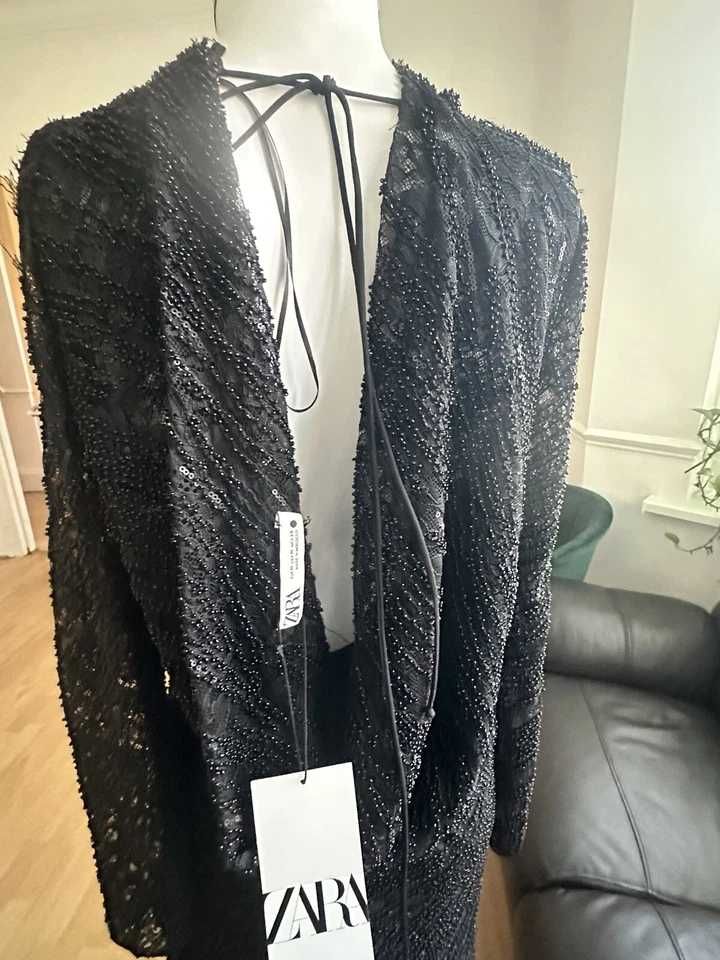 Zara Rochie maxi cu paiete și mărgele dantela spate gol