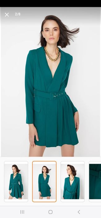 Rochie țesută cu curea verde