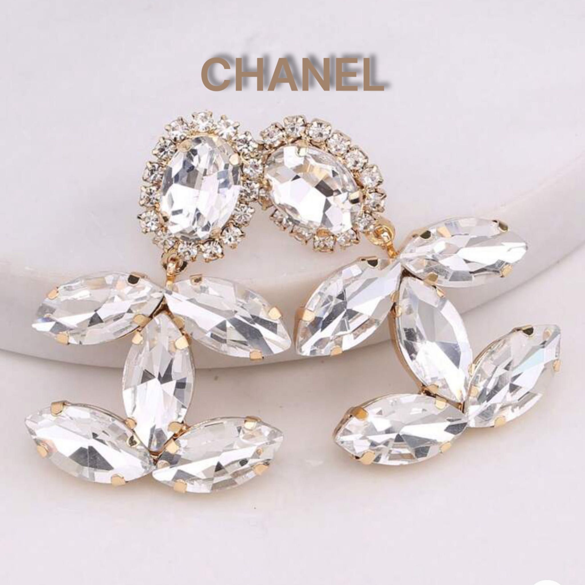 Chanel обеци с камъни големи бели сребърни златни зелени сини черни