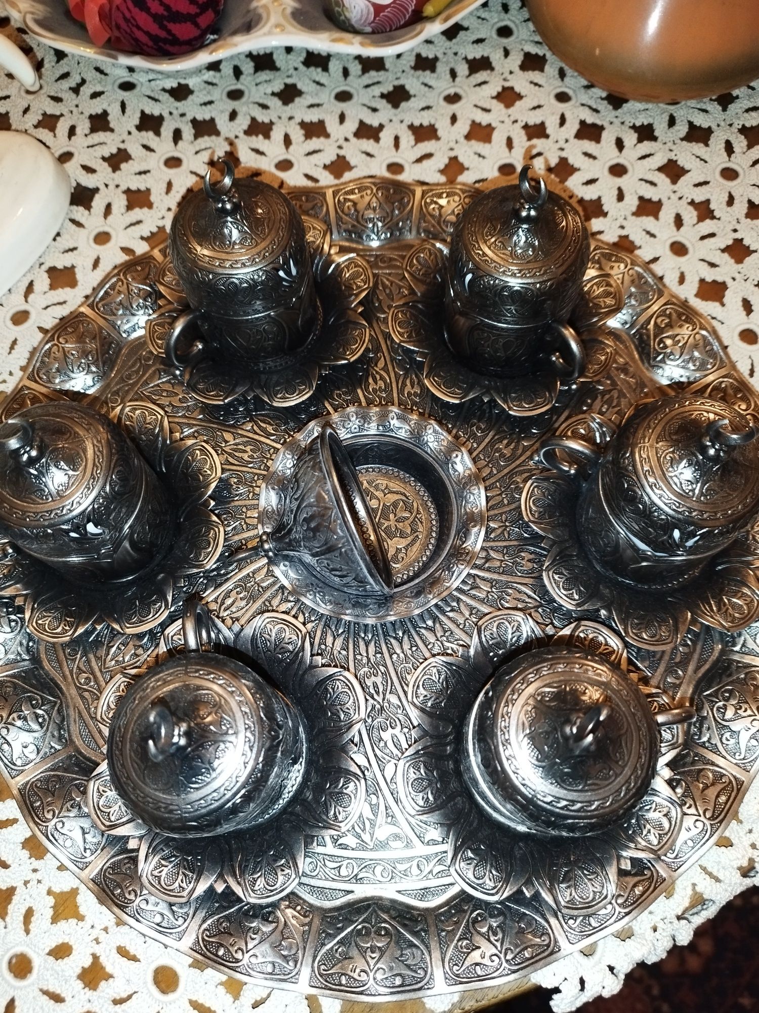 Set servire cafea turceasca cu tava și zaharnita