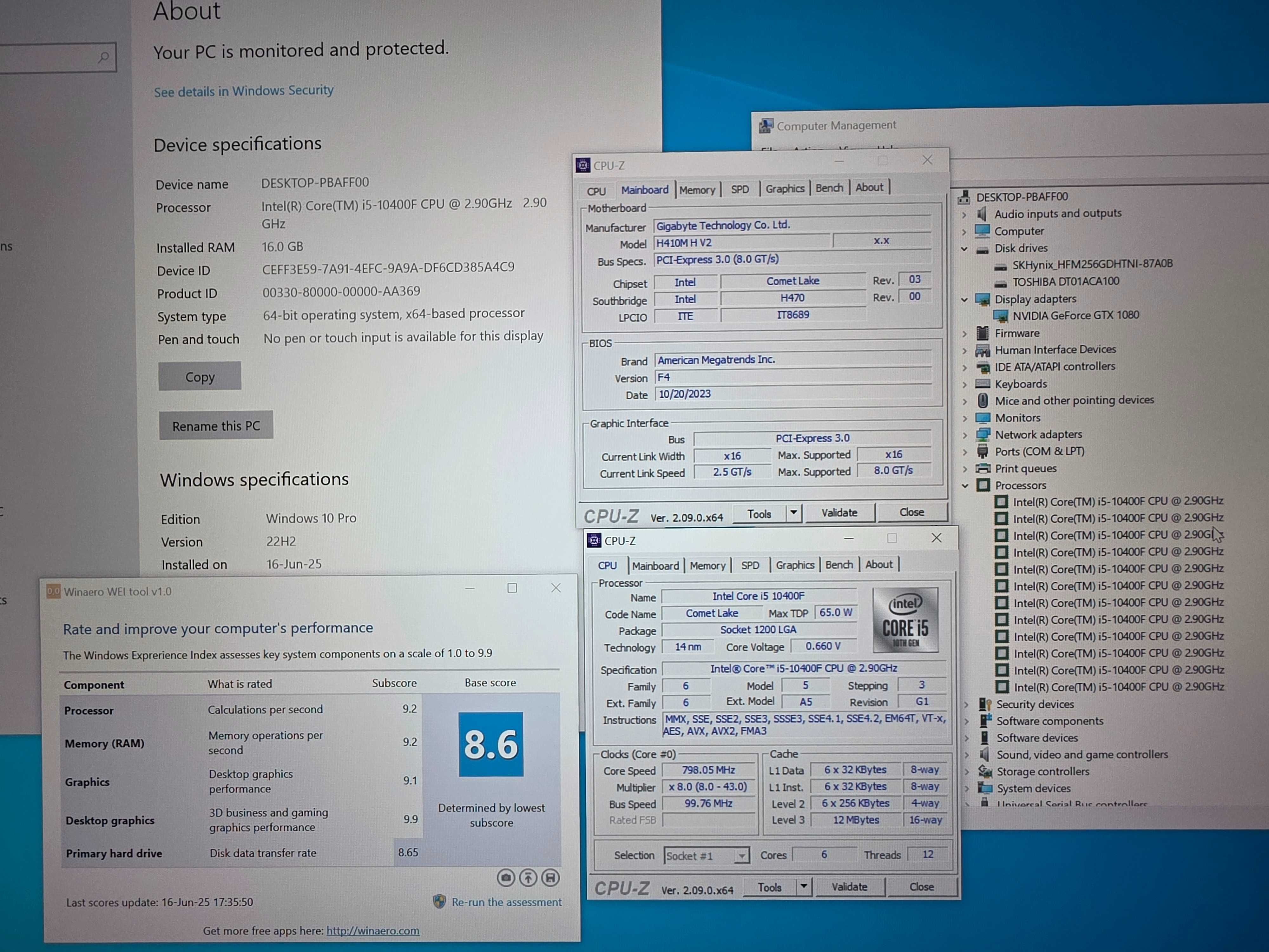PC gaming Intel I5-10400F GTX 1080 8GB, 16GB, 256GB M.2 +1TB HDD
