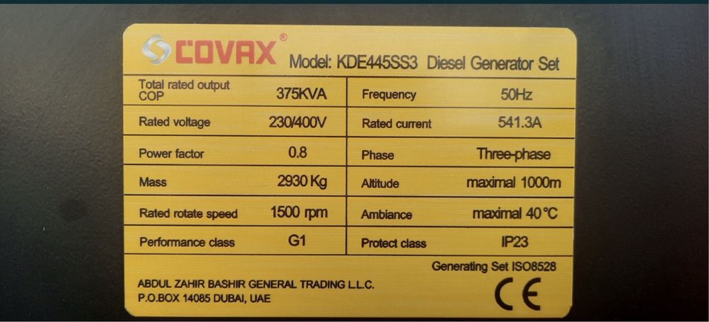 Generator 375kva 300kw