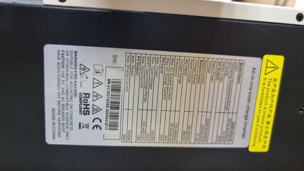 Wifi Хибриден Соларен Инвертор 5KW + 80А МРРТ зарядно панел солар акум