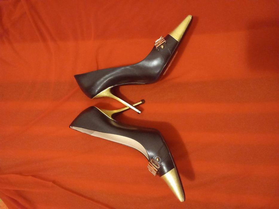 Moschino Black and Gold Logo Pumps