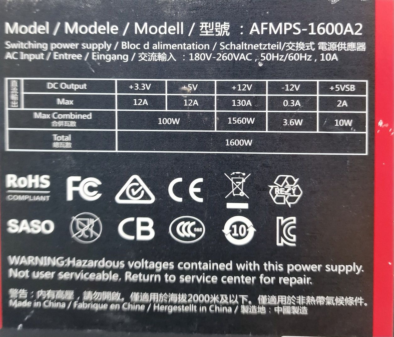 Блок питания Afox 1600w