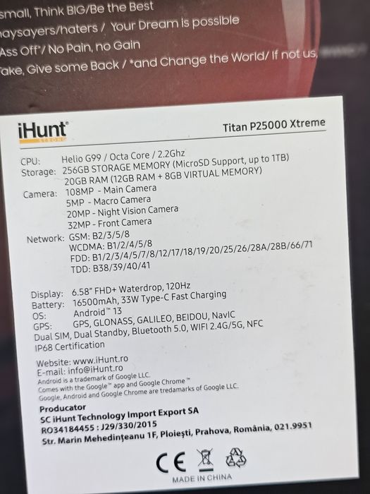 Ihunt Titan P15000 Extreme, 12/256 GB, Nou, 2 ani garanție