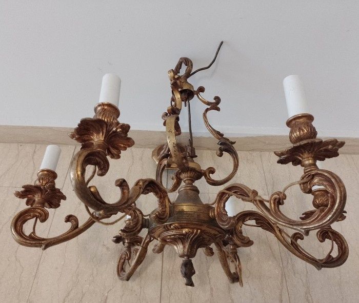 Candelabru francez din bronz masiv de dimensiuni mari cu 6 brațe ,pies