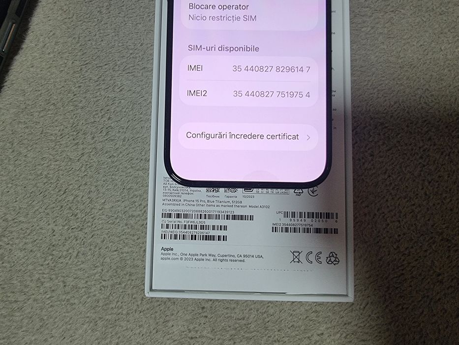 Vând schimb Iphone 15 PRO, 512 GB, 90% baterie, garanție Aprilie 2026