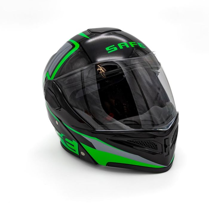 Каска за мотор SAFE модуларна с очила GREEN