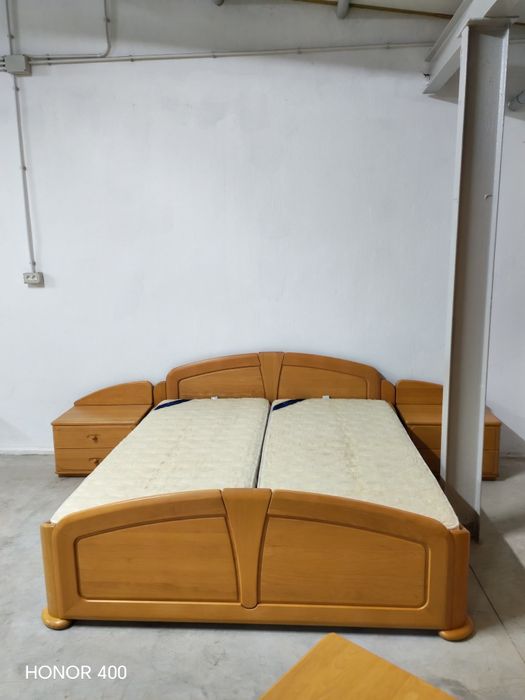 Set Dormitor Complet -Lemn Masiv -Pat Dulap Comoda Noptiere Oglinda