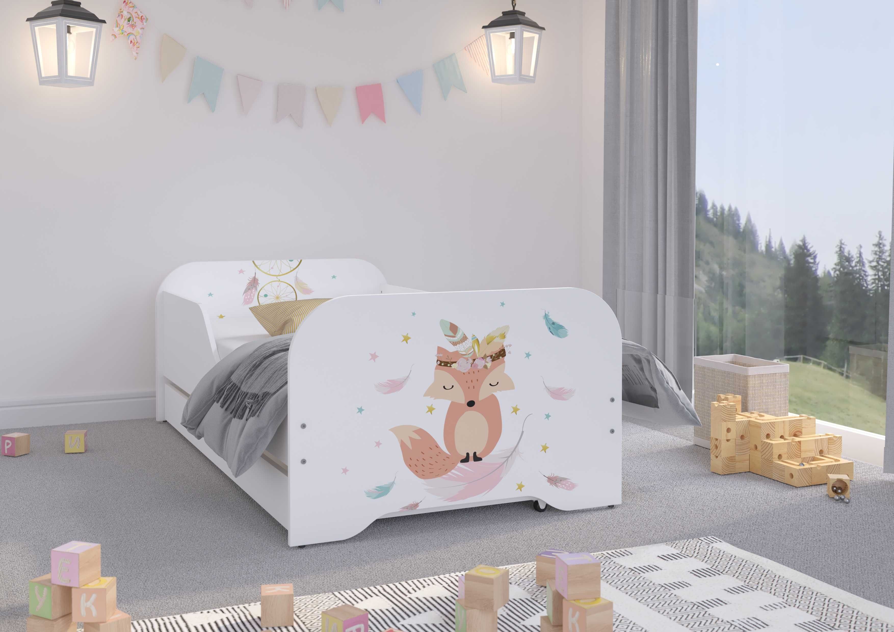 Pat copii cu saltea Fara sertar Miki 140x70 Zoo Santier Printesa Vulpe
