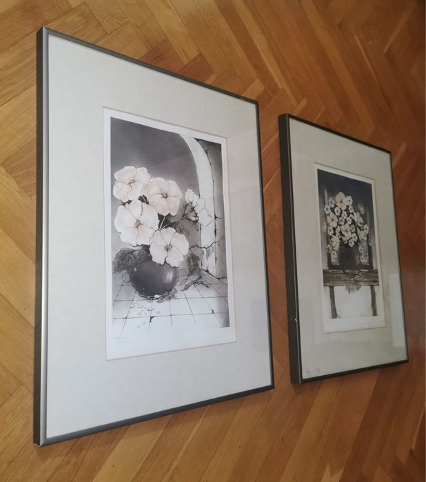 Антикварни картини цветни литографии авторски лимитирани в рамка  2 бр