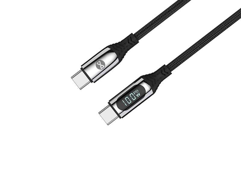 Кабел с LCD дисплей, USB-C – USB-C, 100W, 1.0 м, черен – Forever