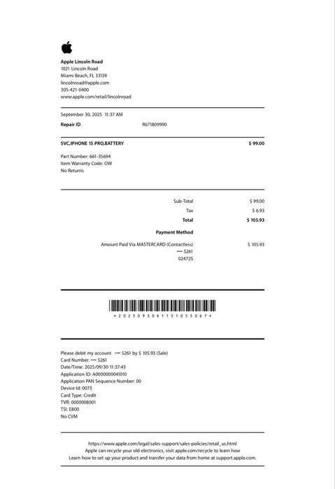 Iphone 15 pro 256GB eSim, сменена батерия в Apple Маями