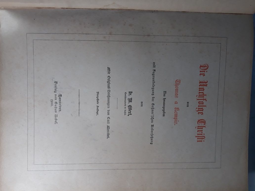 Carte din anul 1900 veche biblică ilustrat limba Germană Thomas Kempis