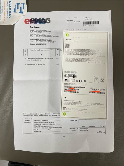 STOC !! IPHONE 17 PRO 256 Blue/Albastru sigilate - garantie 24 luni