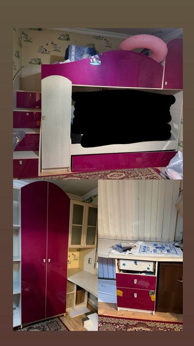 Детская мебель 2 этажная кровать тумбочка шкаф стол комплект