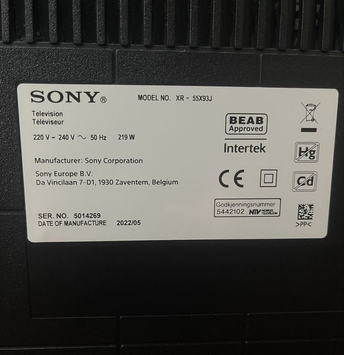 TV  Sony Bravia XR 55X93J -139cm  Smart