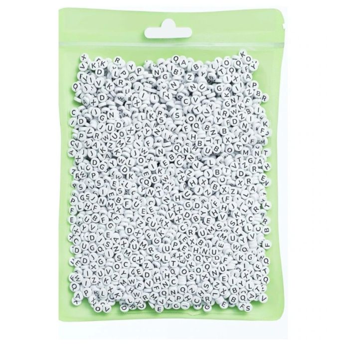 Margele albe rotunde cu litere negre, 800 buc, alfabet A-Z