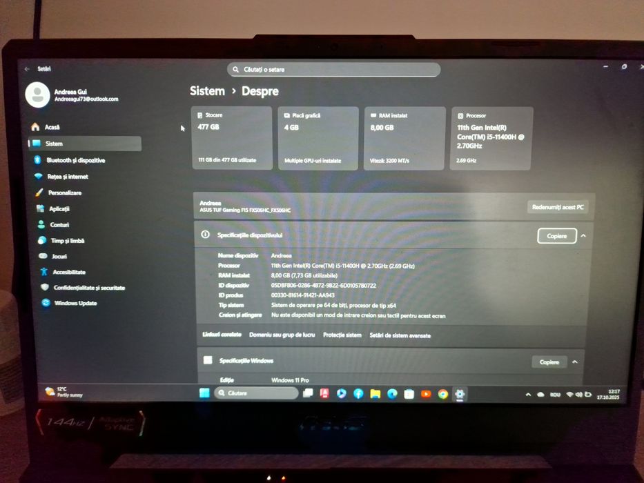 Laptop Gaming Asus Tuf F15  i5-11400H / RTX 3050