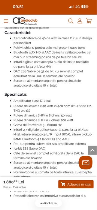Amplificator Argon SA1 Bluetooth + telecomanda