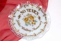 NUNTA DE AUR: Platou aniversar, cristal fin, Made in England, NOU